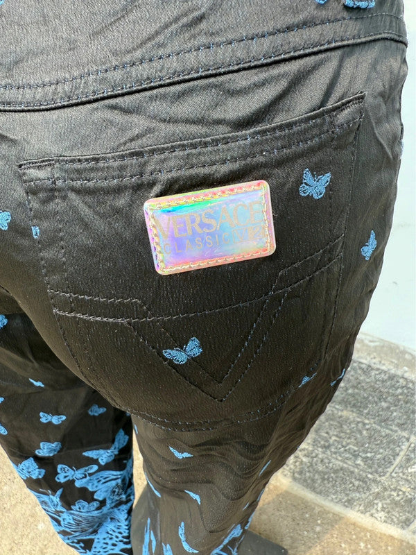 Pantalone Versace , farfalle blu , anni 90”