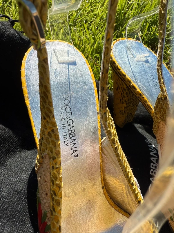 Sandali con tacco Dolce & Gabbana Slingback vintage pitone e rafia