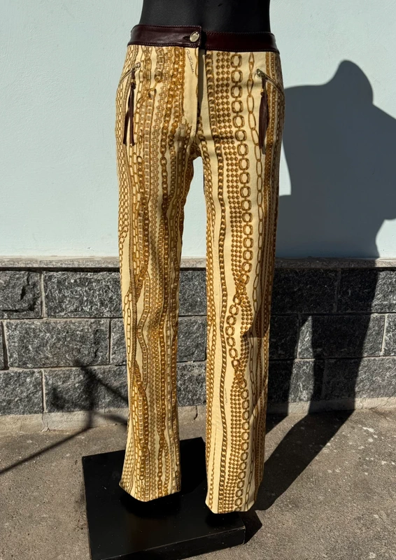 Jeans Roberto Cavalli FW2003 catene oro e pelle