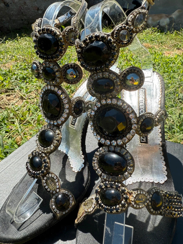 Sandali gioiello Gianmarco Lorenzi cristallo nero