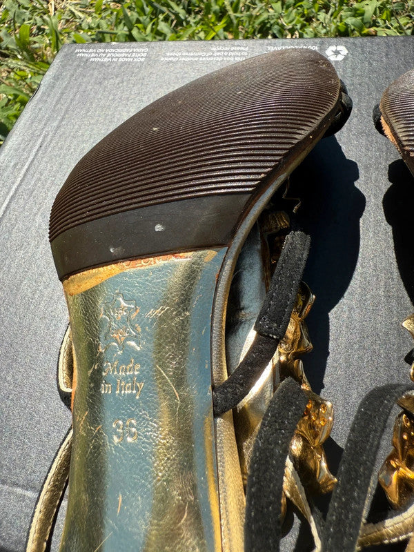 Sandalo con tacco Gianmarco Lorenzi gioiello fiore