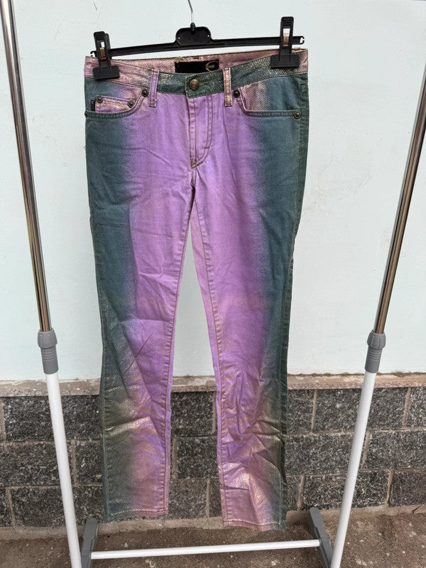 Jeans Roberto Cavalli laminato oro su viola