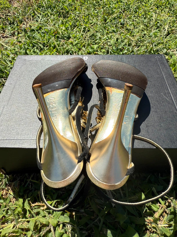 Sandalo con tacco Gianmarco Lorenzi gioiello fiore
