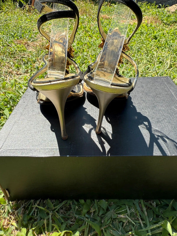 Sandalo con tacco Gianmarco Lorenzi gioiello fiore