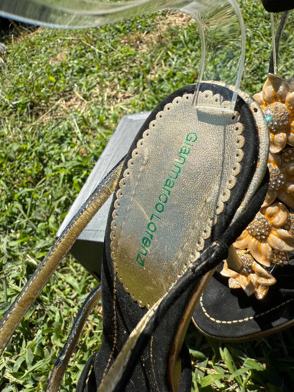 Sandalo con tacco Gianmarco Lorenzi gioiello fiore