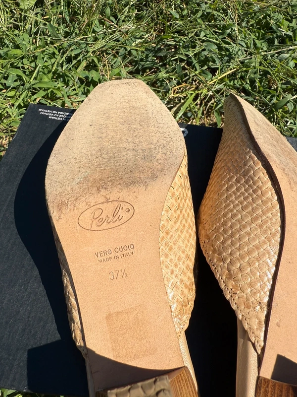 Sandali sabot con tacco in pelle intrecciata 90”