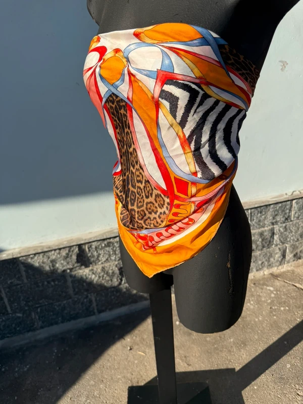 Top / pareo / foulard Roberto Cavalli animalier patchwork SS2004