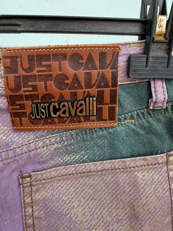 Jeans Roberto Cavalli laminato oro su viola