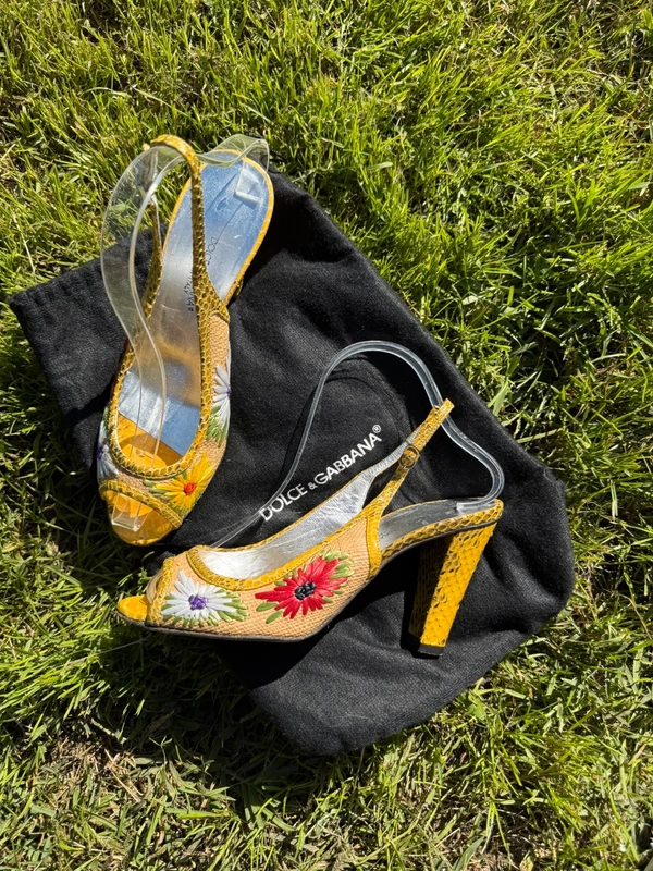 Sandali con tacco Dolce & Gabbana Slingback vintage pitone e rafia