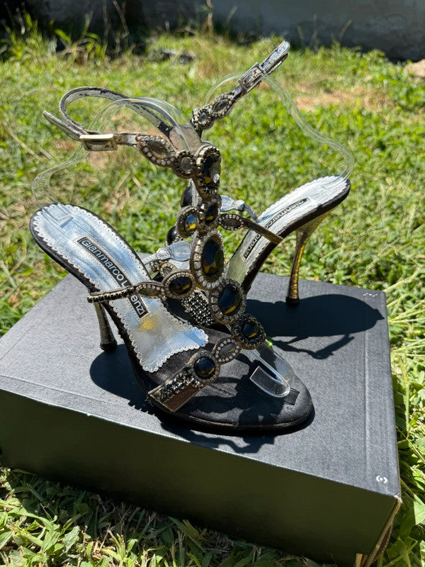 Sandali gioiello Gianmarco Lorenzi cristallo nero