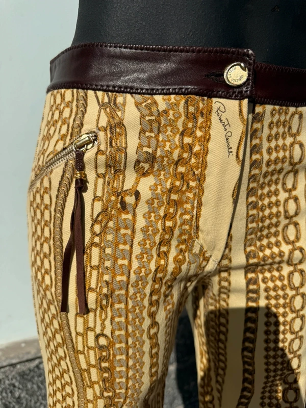Jeans Roberto Cavalli FW2003 catene oro e pelle