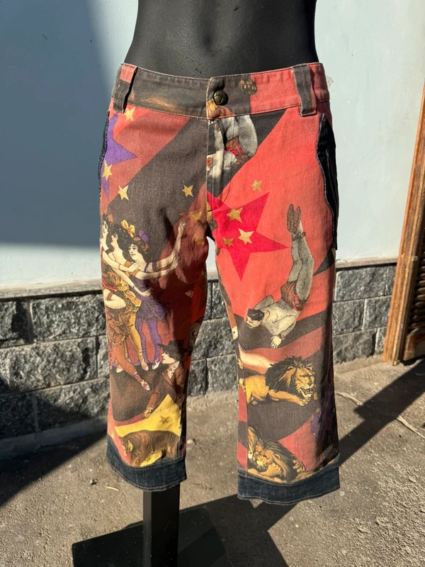 Jeans Roberto Cavalli Capri stampa circo giocoliere anni 2000