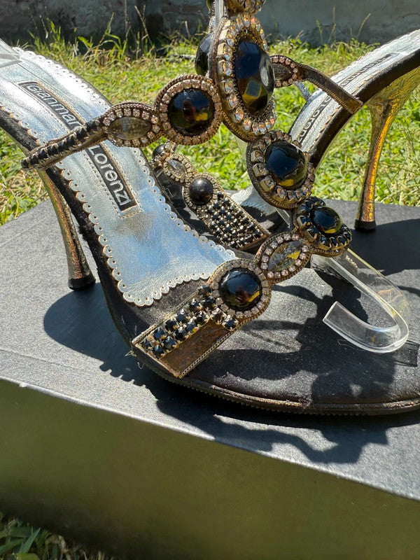 Sandali gioiello Gianmarco Lorenzi cristallo nero