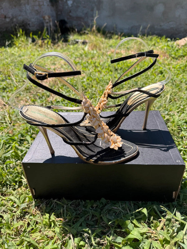 Sandalo con tacco Gianmarco Lorenzi gioiello fiore