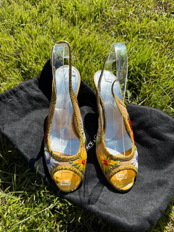 Sandali con tacco Dolce & Gabbana Slingback vintage pitone e rafia