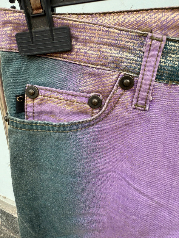 Jeans Roberto Cavalli laminato oro su viola