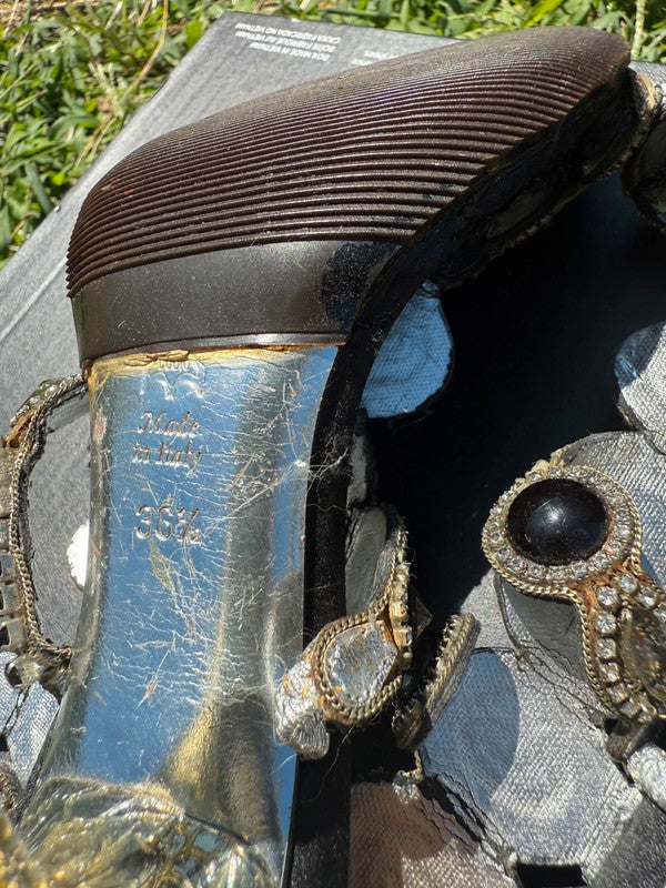 Sandali gioiello Gianmarco Lorenzi cristallo nero