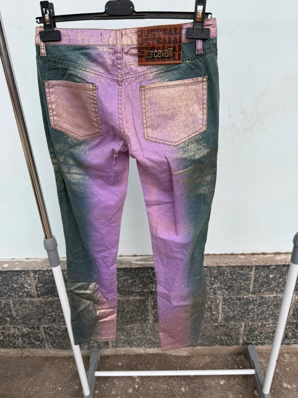 Jeans Roberto Cavalli laminato oro su viola
