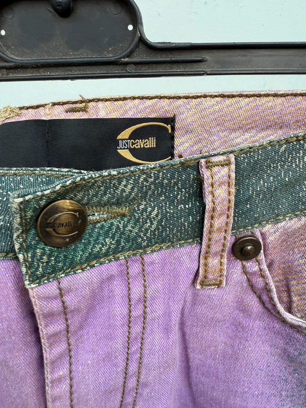 Jeans Roberto Cavalli laminato oro su viola