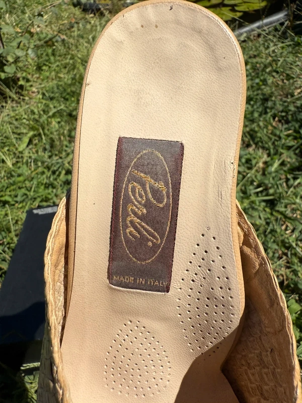 Sandali sabot con tacco in pelle intrecciata 90”