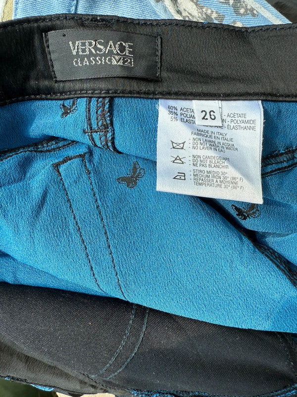 Pantalone Versace , farfalle blu , anni 90”