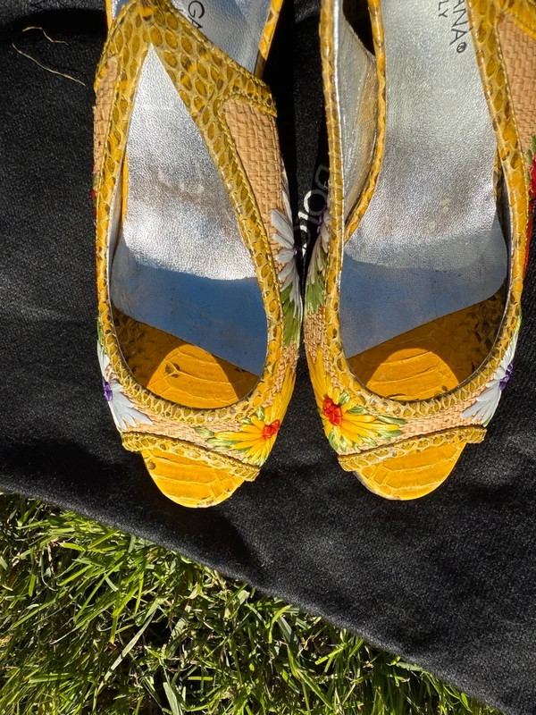 Sandali con tacco Dolce & Gabbana Slingback vintage pitone e rafia