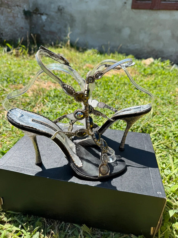 Sandali gioiello Gianmarco Lorenzi cristallo nero