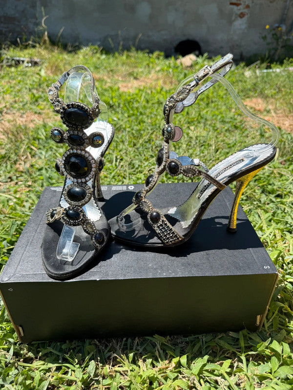 Sandali gioiello Gianmarco Lorenzi cristallo nero