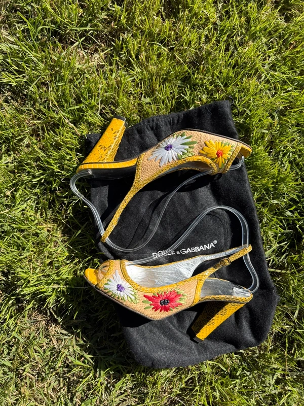 Sandali con tacco Dolce & Gabbana Slingback vintage pitone e rafia