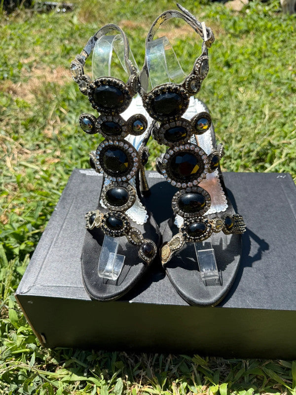 Sandali gioiello Gianmarco Lorenzi cristallo nero
