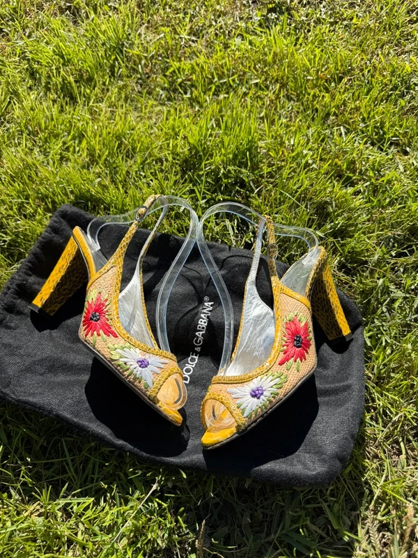 Sandali con tacco Dolce & Gabbana Slingback vintage pitone e rafia