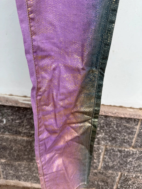 Jeans Roberto Cavalli laminato oro su viola