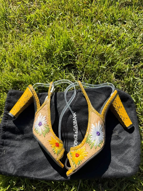 Sandali con tacco Dolce & Gabbana Slingback vintage pitone e rafia
