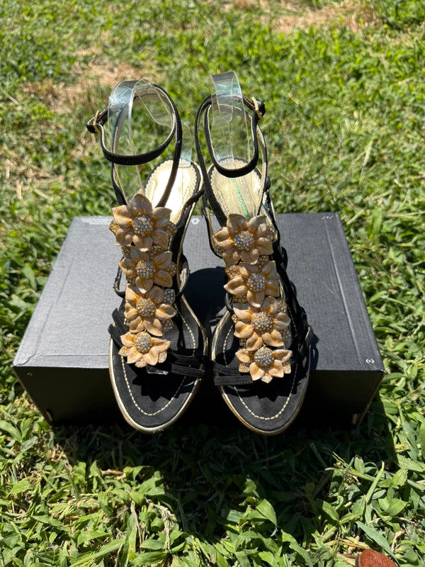 Sandalo con tacco Gianmarco Lorenzi gioiello fiore