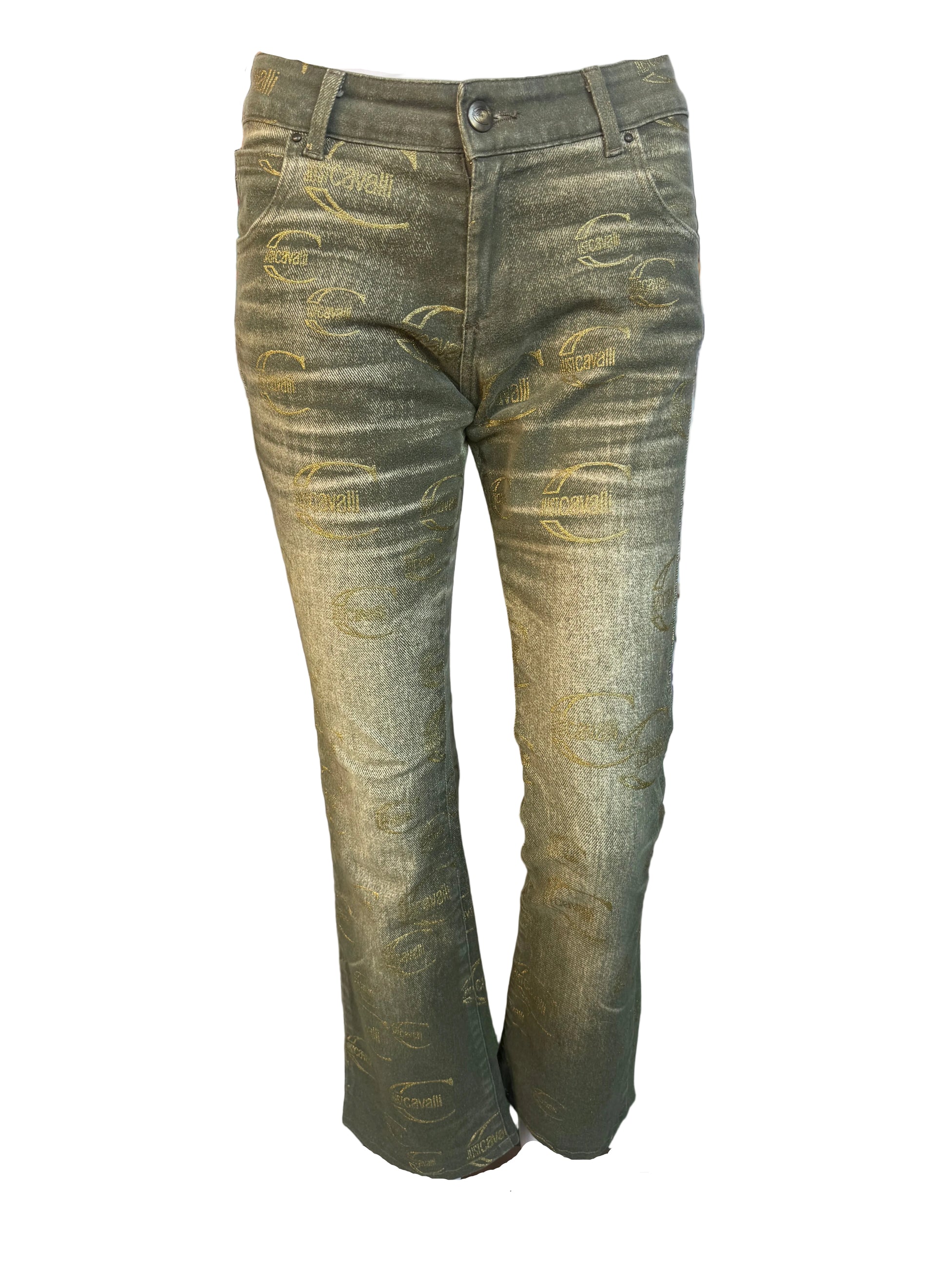 Jeans Roberto Cavalli logo Just verde oro 00s