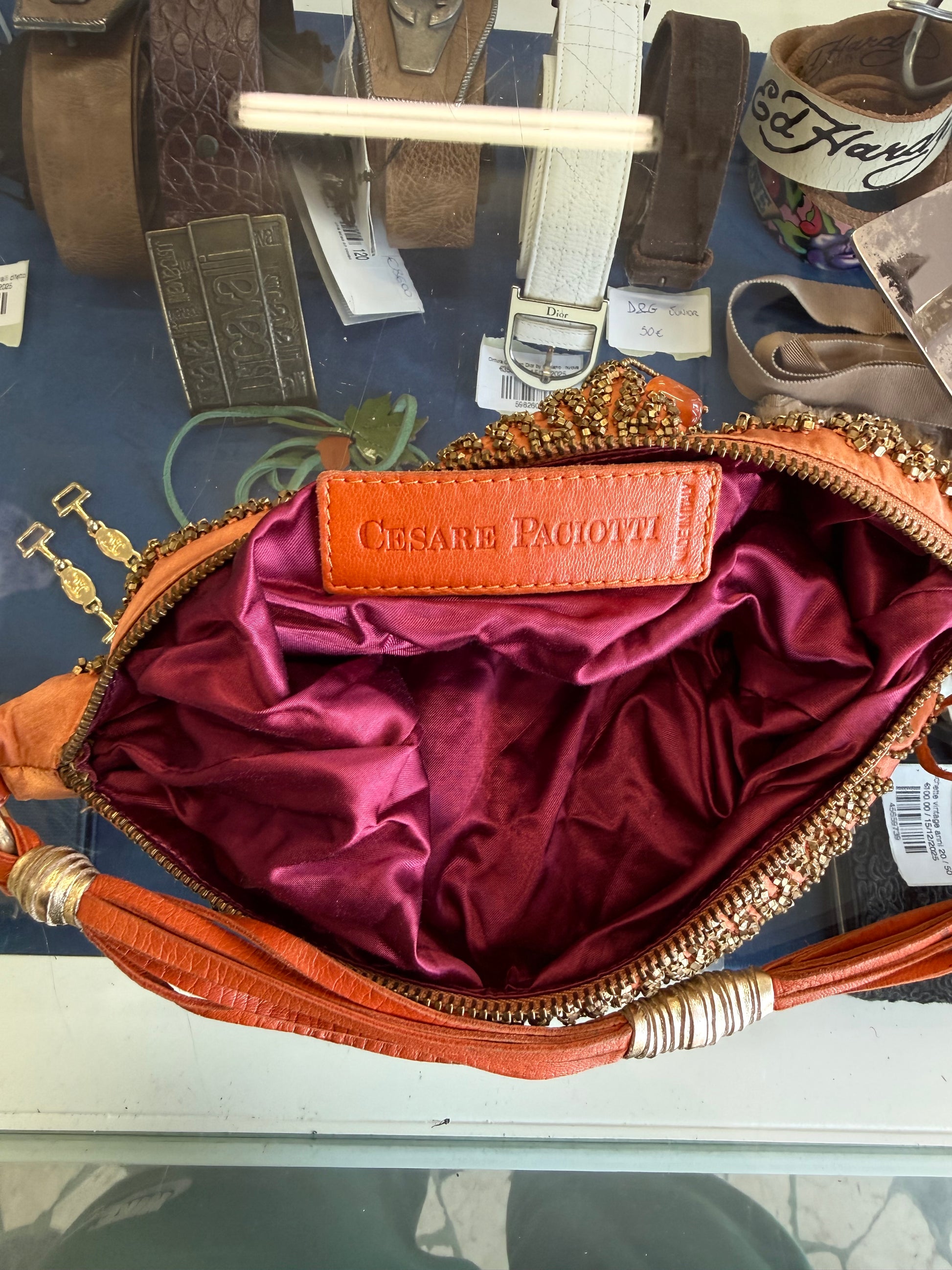 Borsa Cesare Paciotti seta e perline anni 90”