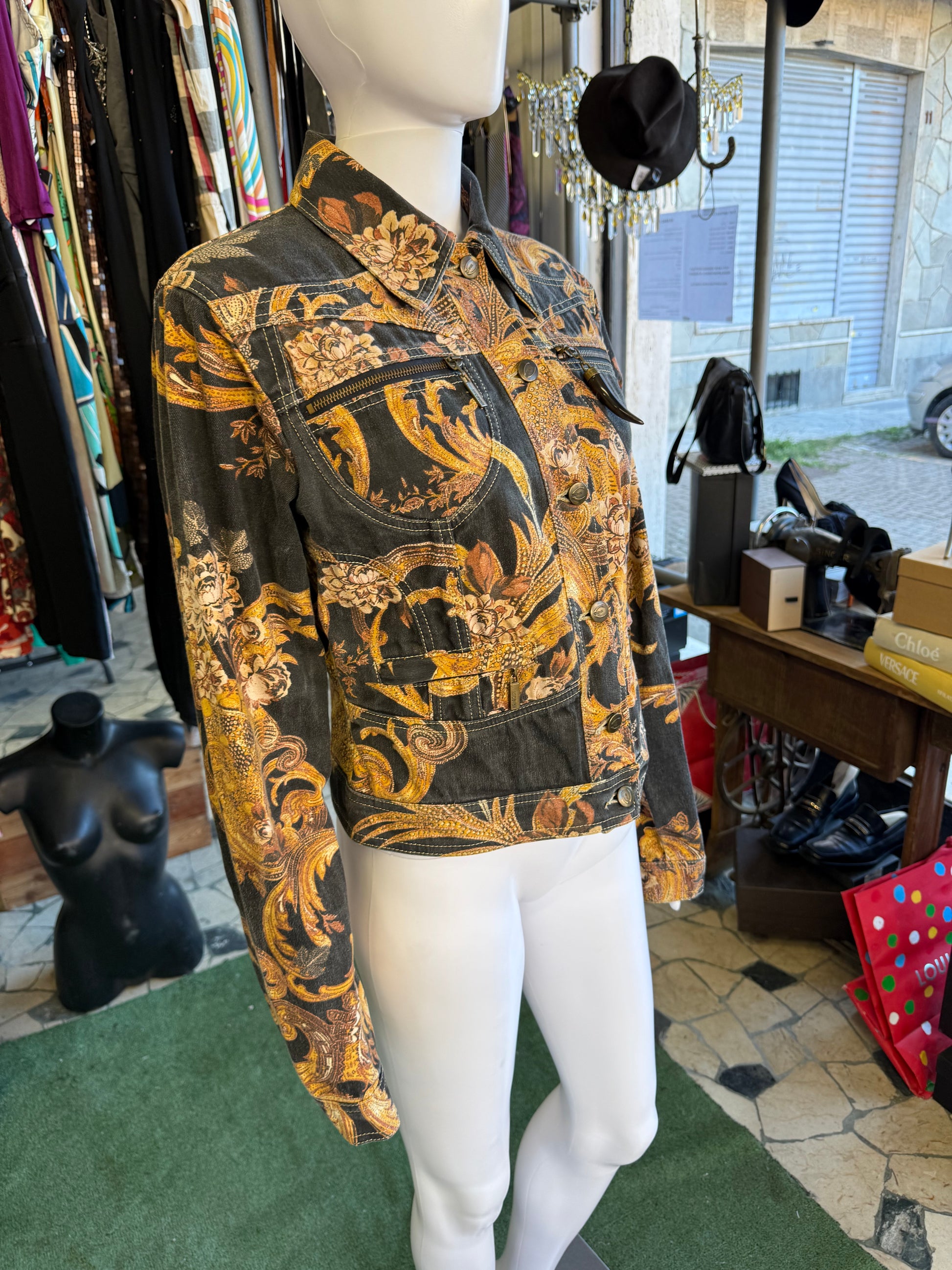 Giacca Roberto Cavalli barocco dorato 00s