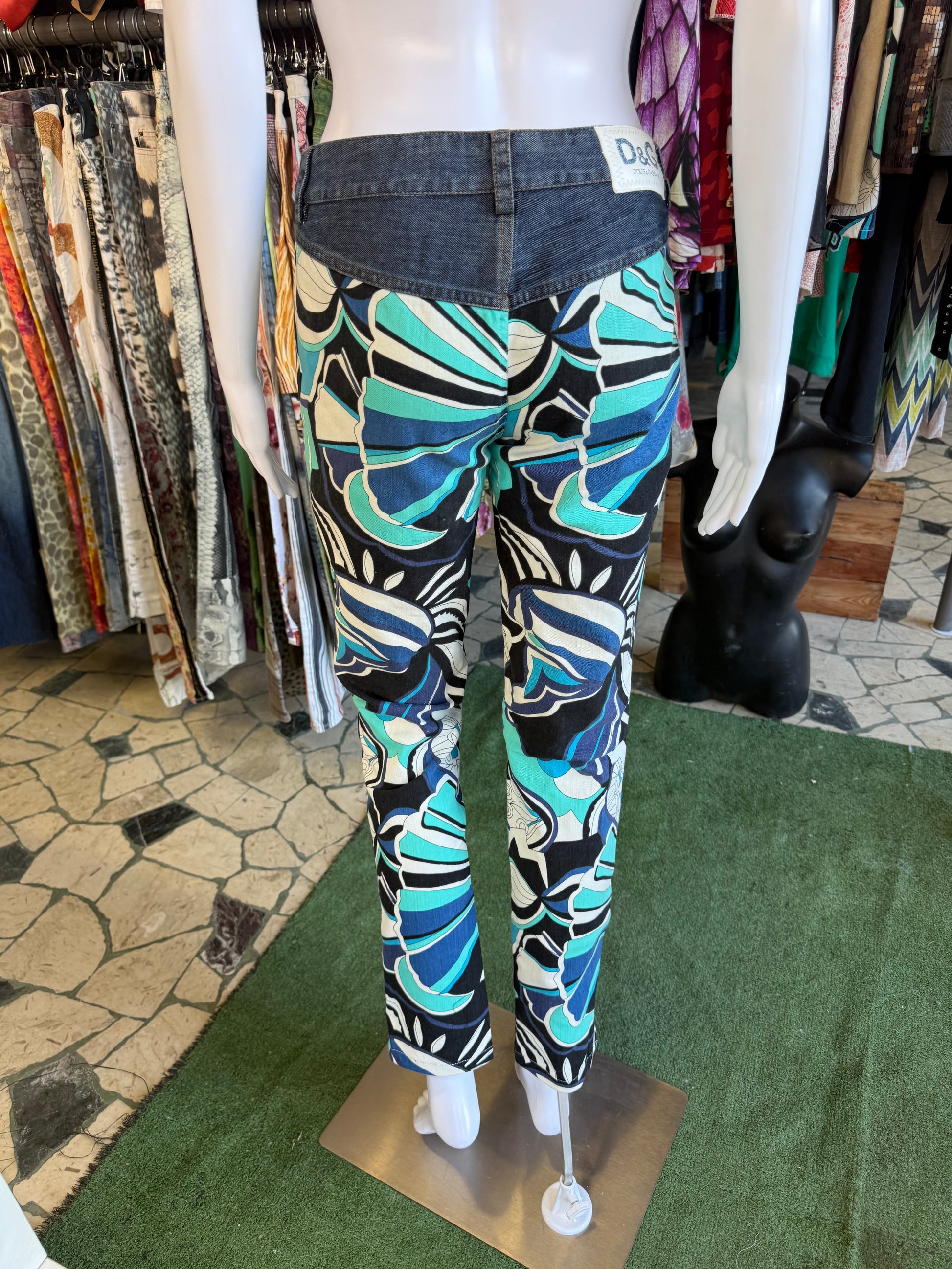 Jeans Dolce & Gabbana SS2004 fiori astratti azzurri