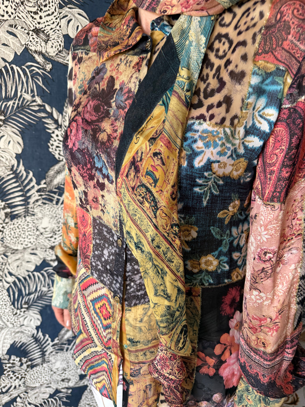 Camicia Roberto Cavalli SS2002 patchwork seta nuova