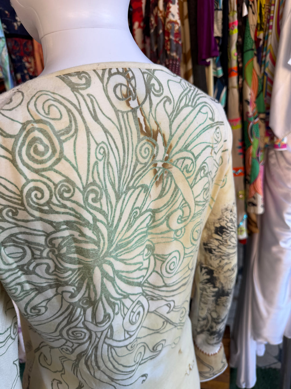 Top Roberto Cavalli fiori e bruciature 00s