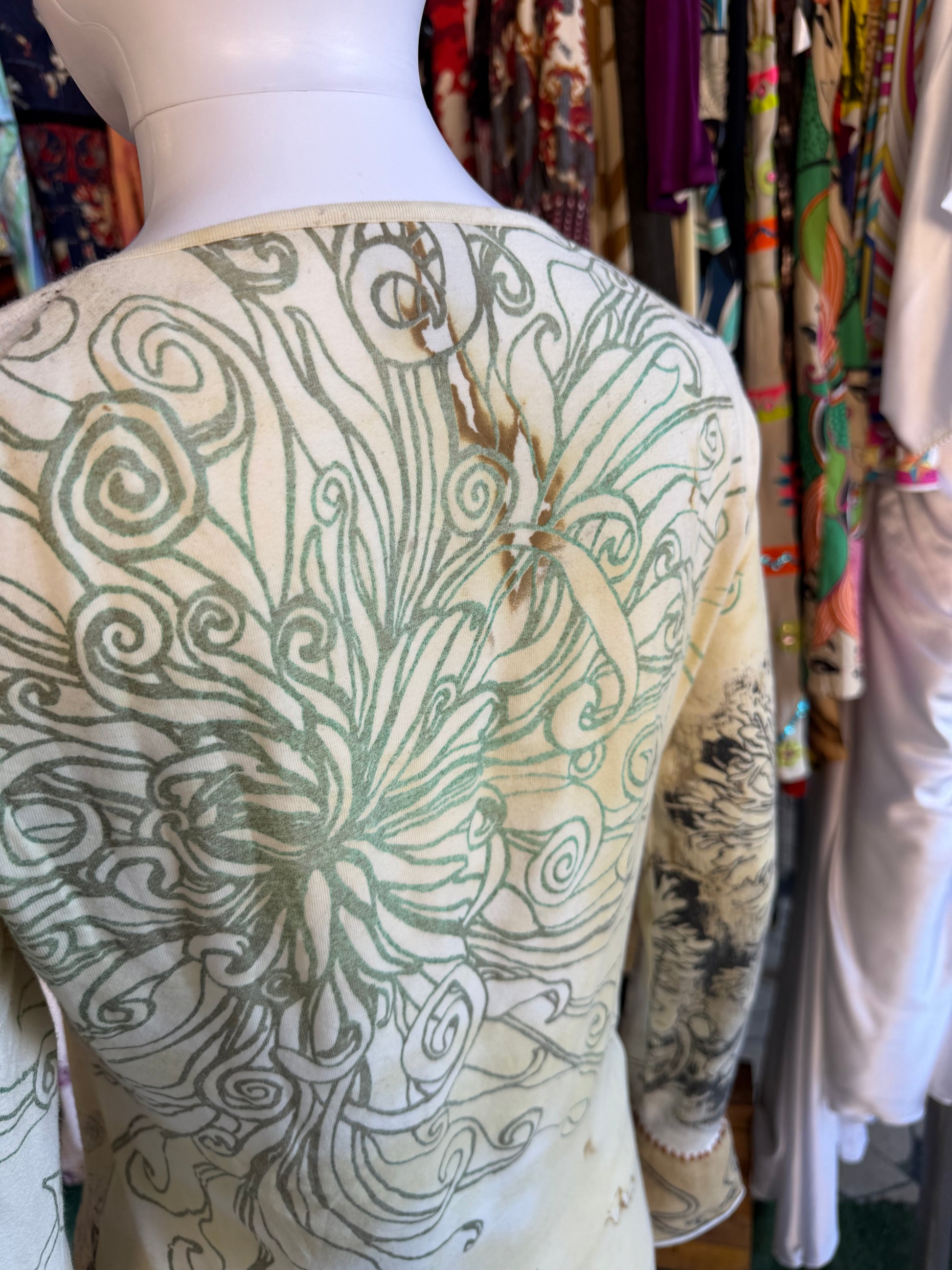 Top Roberto Cavalli fiori e bruciature 00s