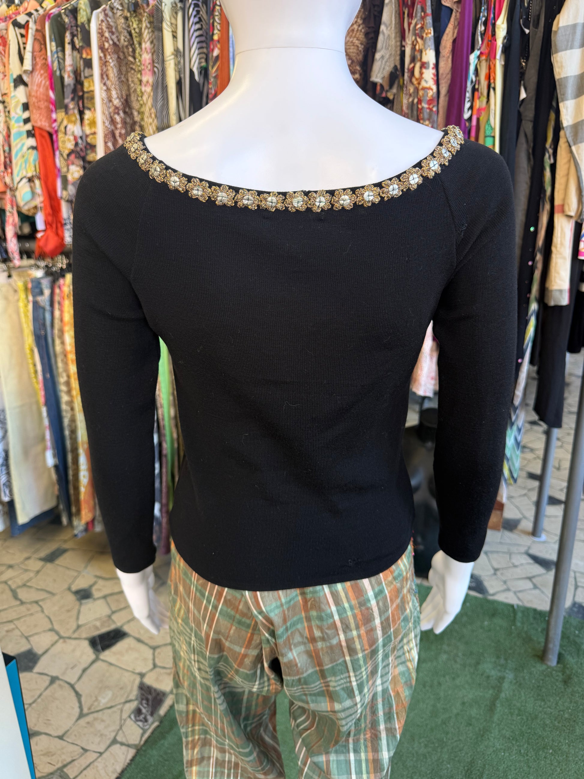 Top Blumarine ricamato pelle e lana 00s