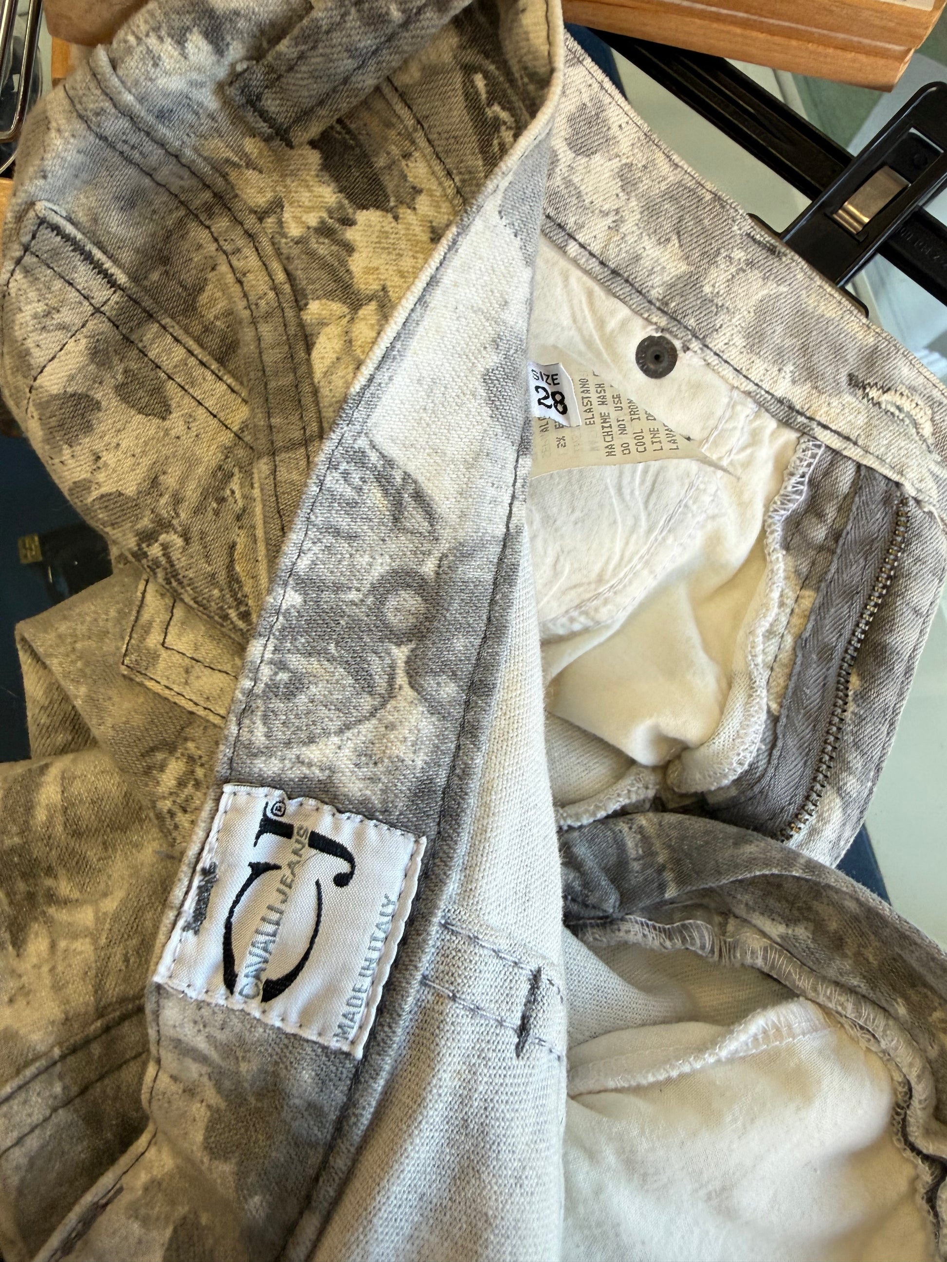 Jeans Roberto Cavalli fiori grigi 90s
