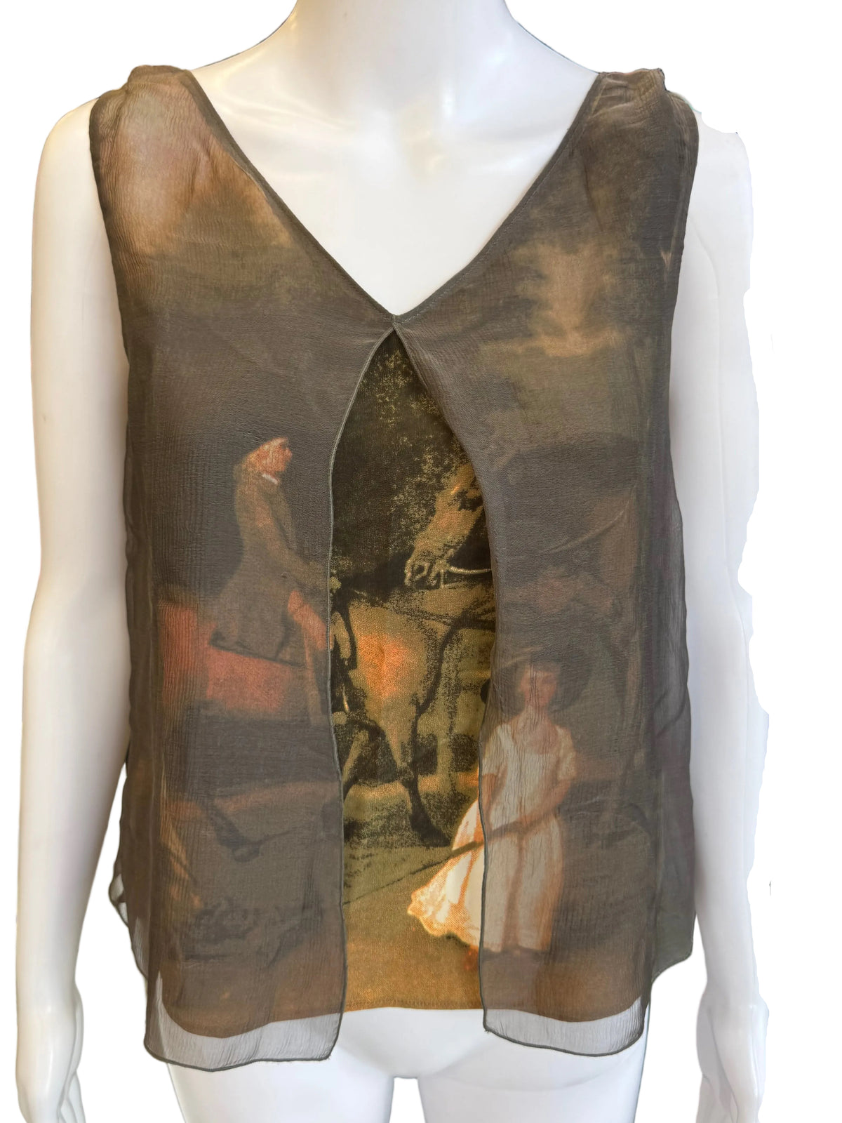 Top Valentino Garavani Vzone quadro rinascimentale in 100% organza di seta primi anni 90