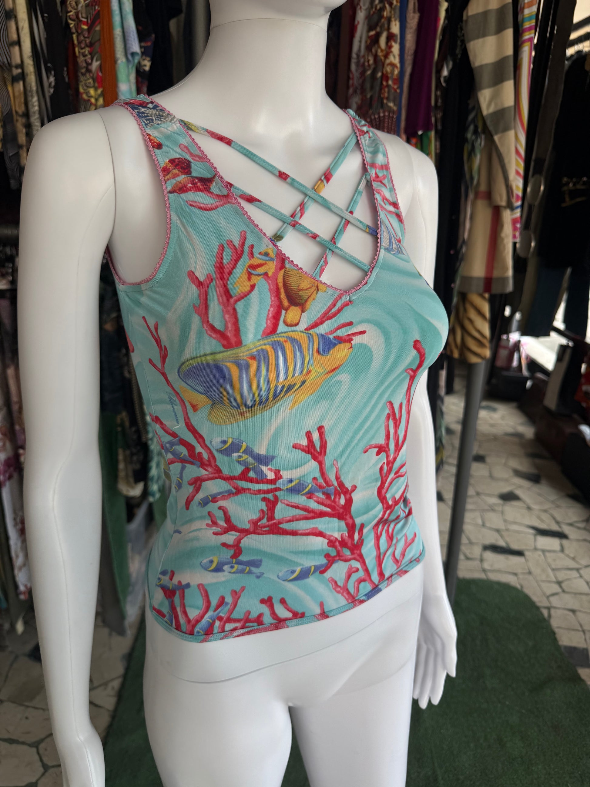 Top Blumarine stampa pesci e coralli 00s