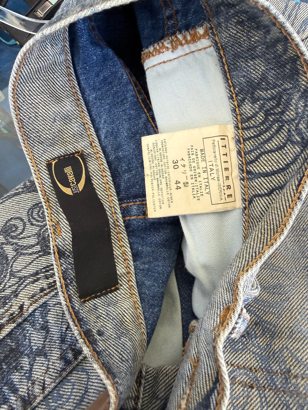 Jeans Roberto Cavalli  fiori blu sabbiati 00s