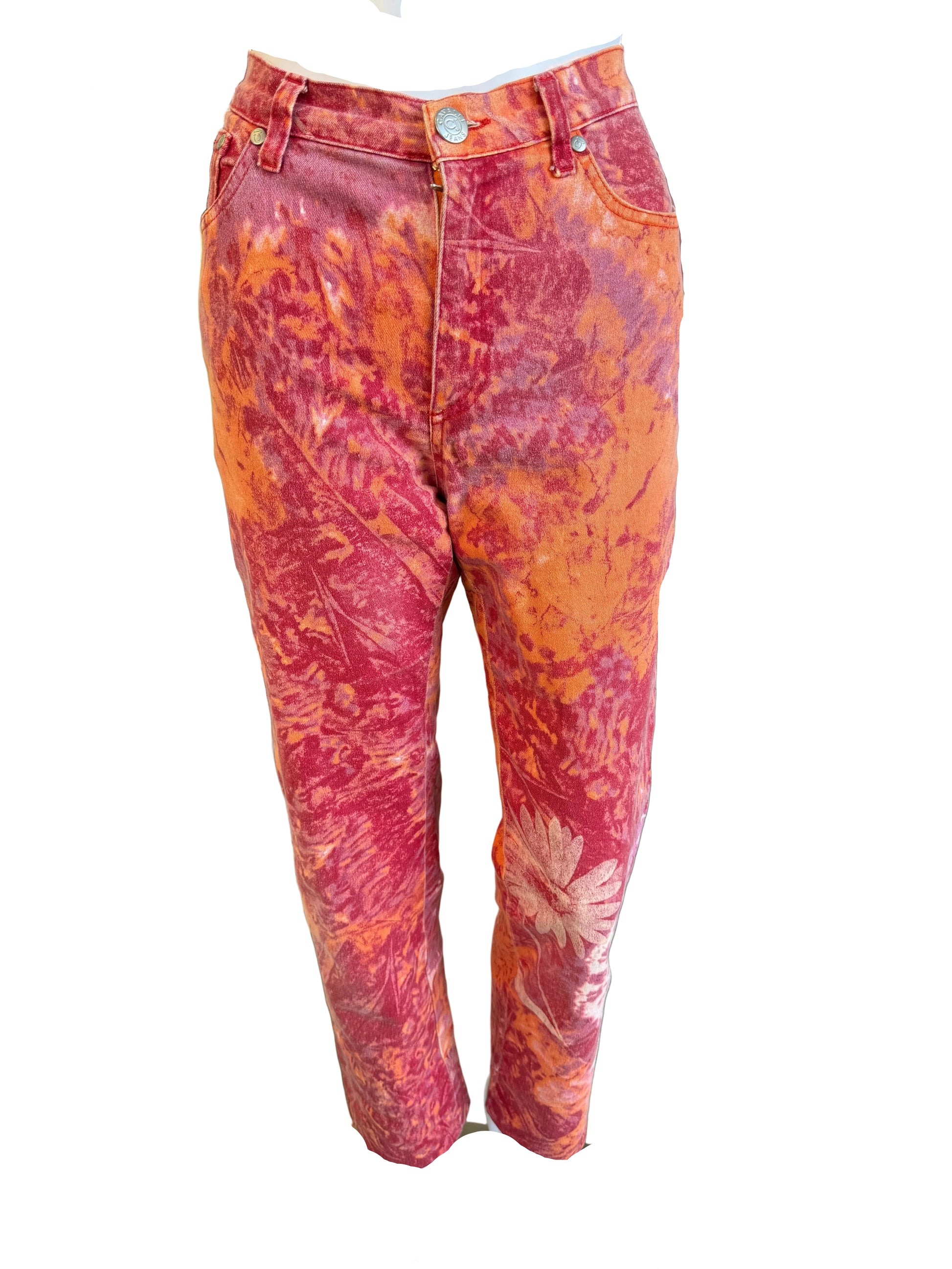 Jeans Roberto Cavalli fiori rossi 90s