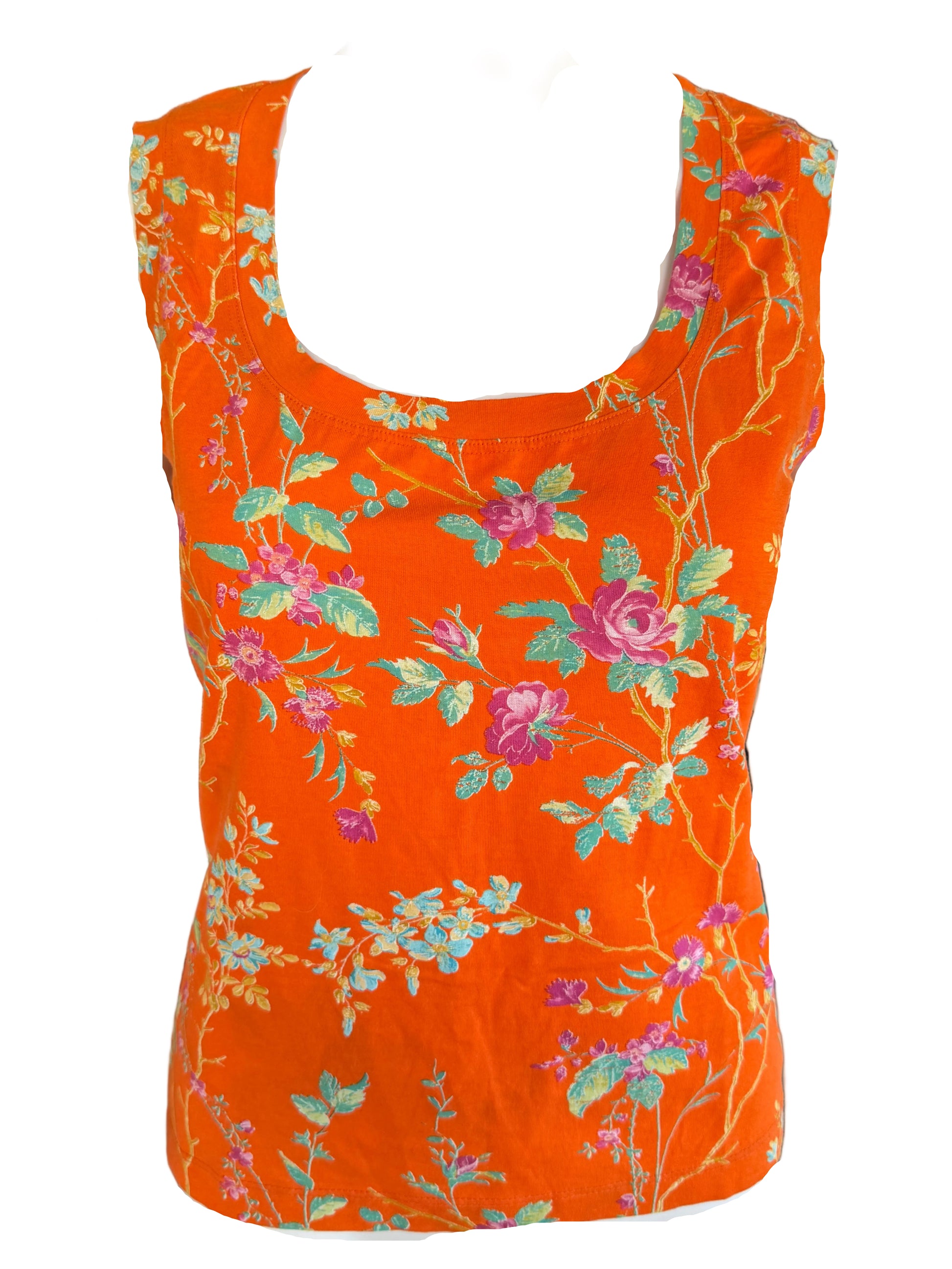 Top Roberto Cavalli fiori su arancio 90s