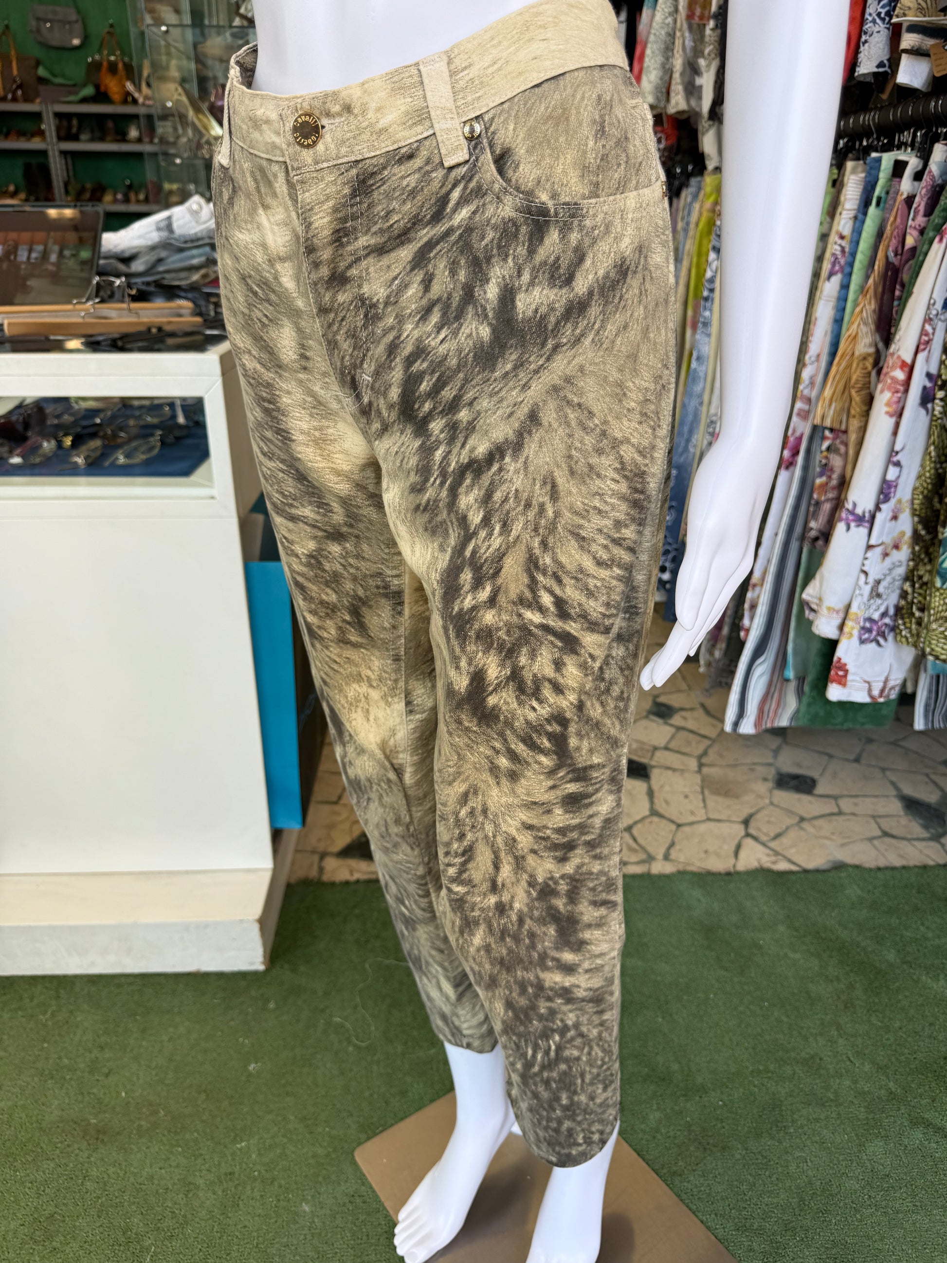Jeans Roberto Cavalli FW1998 pelliccia lupo grigio