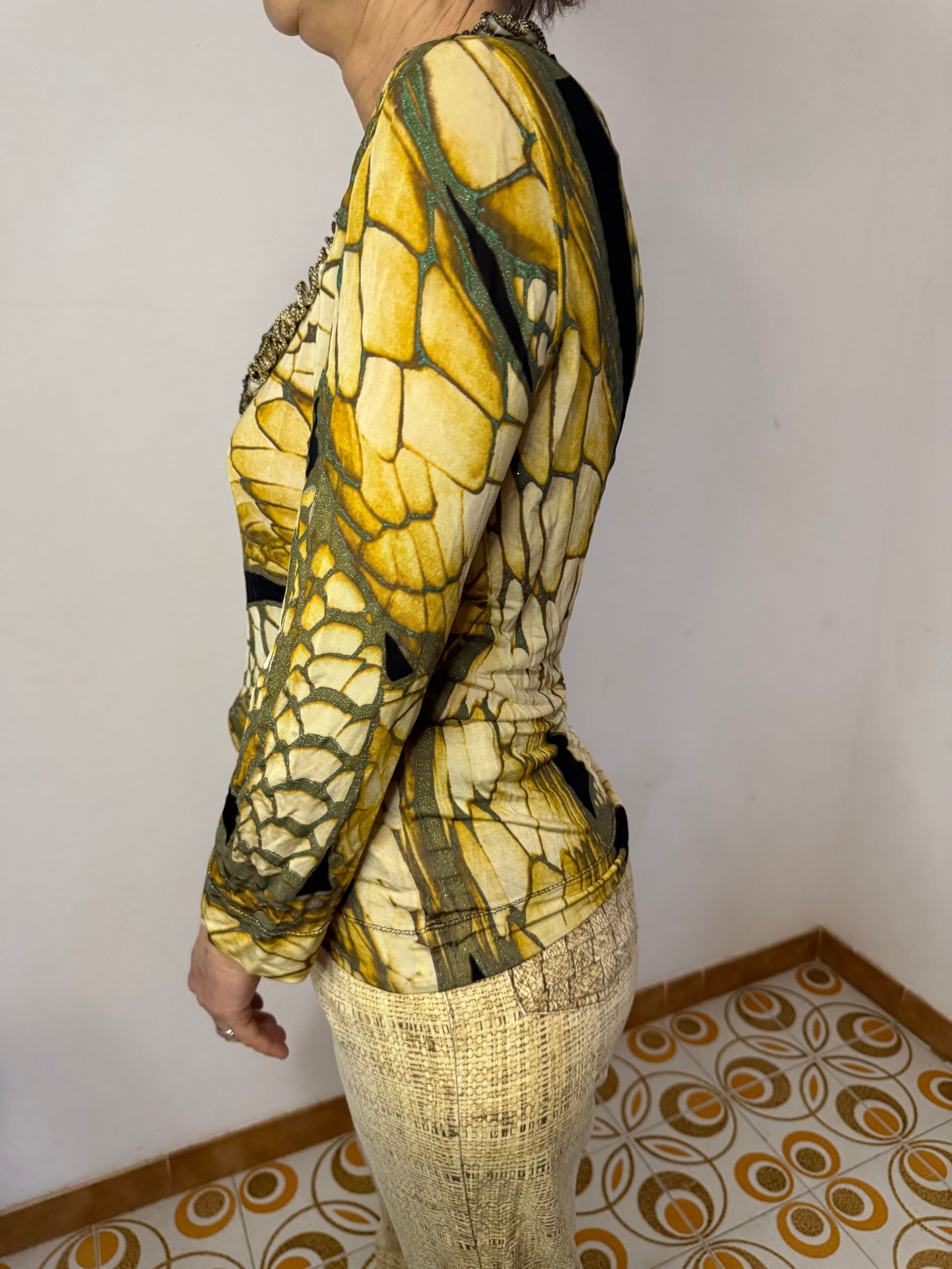 Top squame cocco giallo Roberto Cavalli Just 2000”